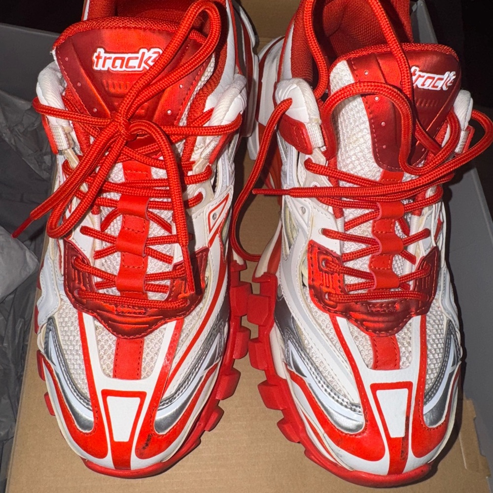 Balenciaga Red and White Track Sneakers